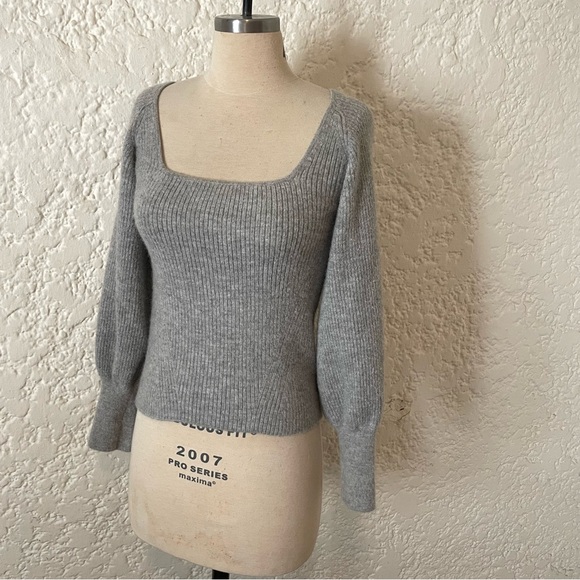 Eleven Six Alpaca Camilla Sweater S, Gray Ribbed Knit, Square Neck Long Sleeve - Picture 5 of 15